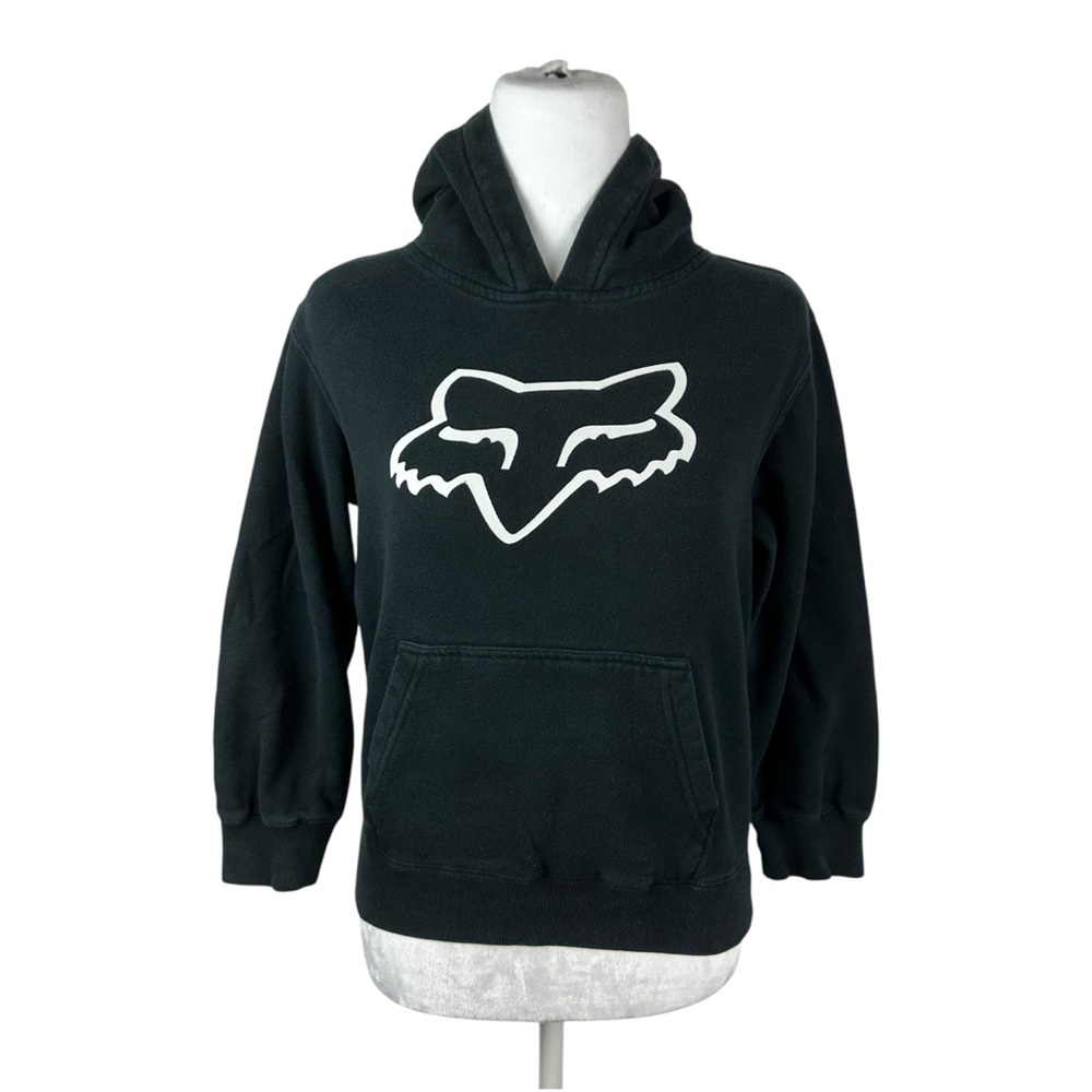 Youth Y2K Fox Racing Black White Logo Motocross Pullover Hoodie Size M